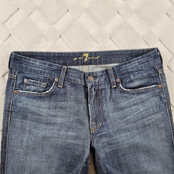 7 For All Mankind A Pocket Boot Cut Jeans Womens 31 Dark Wash Whiskered Cowgirl - Picture 2 of 10